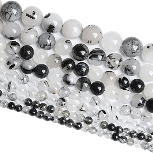 4MM 86PCS Natural Crystal Stone Black Rutile Quartz Gemstone 2A Grade Loose Beads for Jewelry Making DIY Bracelet Necklace Semi Precious Beads 1 Strand - color: Black Rutile Quartz, size: 4mm