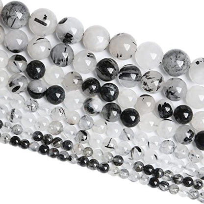 4MM 86PCS Natural Crystal Stone Black Rutile Quartz Gemstone 2A Grade Loose Beads for Jewelry Making DIY Bracelet Necklace Semi Precious Beads 1 Strand - color: Black Rutile Quartz, size: 4mm