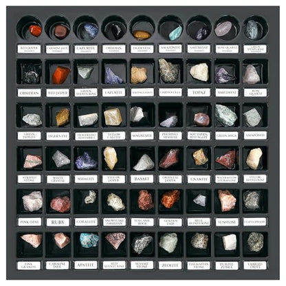PIBEX Rock Collection Starter Kit, 54 Rocks & Minerals with Name Labels - style: 54PC Starter Edition
