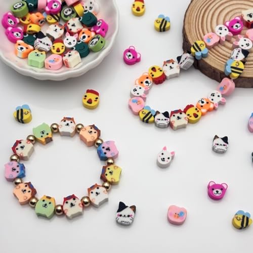 ZSFLZS Mixed Animal Polymer Clay Beads, 200PCS Animal Polymer Beads for Bracelet Making, Piglet Puppy Kitten Rabbit Chick, Clay Bead Charms for Jewelry Making, Necklace, Earring Making - color: animal