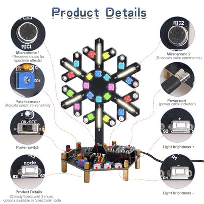 Voice Control Spectrum Light Soldering Kit, PEMENOL DIY LED Light Electronic Kit, Music Reactive & Static Modes, Interactive STEM Electronics Project for School Class Learning Home Decor