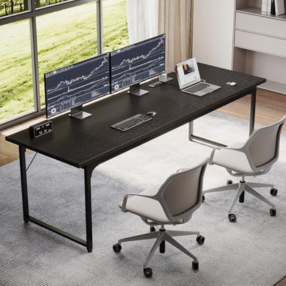 Coleshome 79 Inch Computer Desk with Power Outlet - color: Black, size: 79 Inches