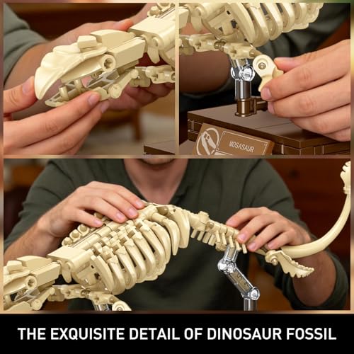 HIGH GODO Dinosaur Fossils Building Set with Display Base, Mosasaurus Dinosaur Fossil Building Block Set, Skeleton Model Set for Home Decor, Ideal Gift for Fossil Lovers Teens Adult 14+ (191PCS) - style: Mosasaurus Dinosaur Fossil