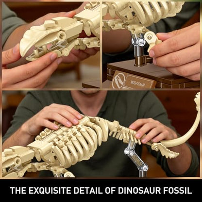 HIGH GODO Dinosaur Fossils Building Set with Display Base, Mosasaurus Dinosaur Fossil Building Block Set, Skeleton Model Set for Home Decor, Ideal Gift for Fossil Lovers Teens Adult 14+ (191PCS) - style: Mosasaurus Dinosaur Fossil