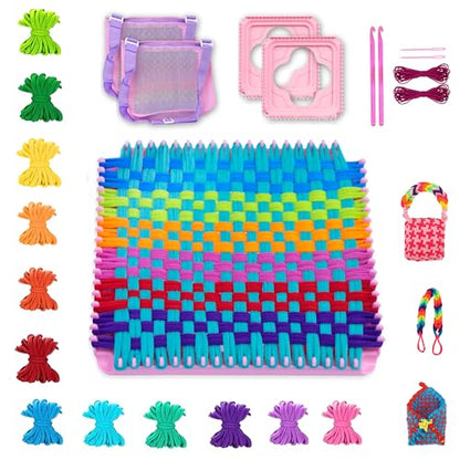 TIKKYFUN Weaving Loom Kit for Kids 2-Person Craft Set with 2 Loom Frames, 288 Loops, 12 Yarn Colors, Potholder Making Kit, Creative DIY Arts & Crafts for Girls Ages 6-12