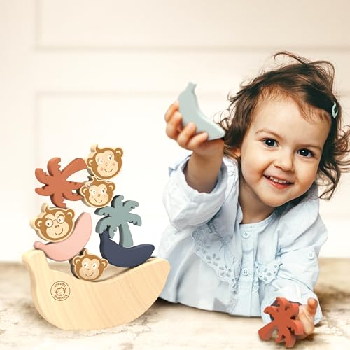 SPEEDY MONKEY Wooden See Saw Balance Game | Monkeys & Palm Trees Playset - color: See Saw Game