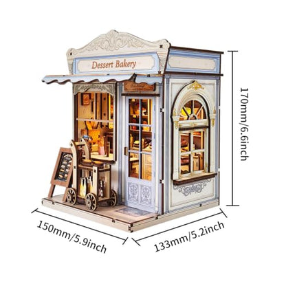 Music Park Book Nook Kit for Adults, 3D Wooden Puzzle Bakery House with LED - color: Bakery House
