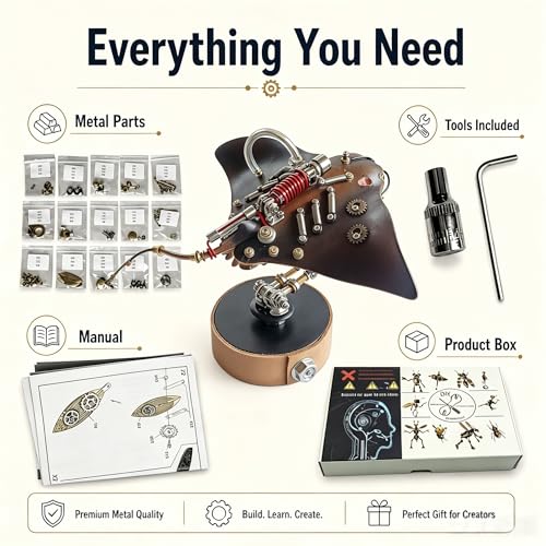 3D Metal Puzzles Model Kits for Adults Steampunk Mechanical Manta Ray 160+ Parts 2-3 Hours Build Screw Assembly Unique Desk Decor Birthday Gift for Father Husband(Stingray) - style: Stingray