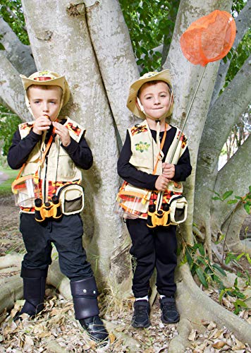 Safari Kidz Outdoor Adventure Bundle Hunting, Green and Orange Vest, Hat, Binoculars, Bug Net, Bug Container, Whistle, Torch, Magnifying Glass, Thermostat, Compass, (14 Items)