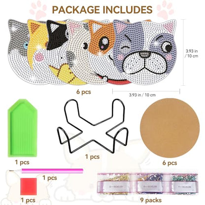 Vcekract 6 Pcs Dog Diamond Art Coasters Kit for Adults - color: Dog Coasters