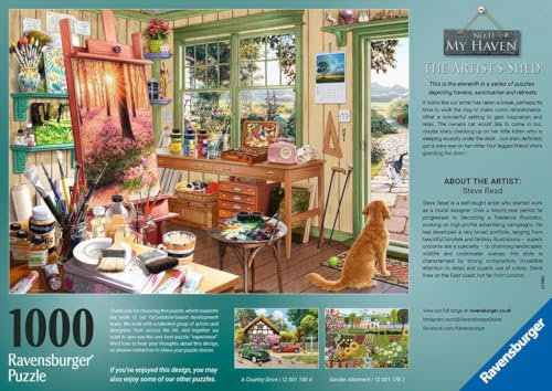 Ravensburger My Haven Artist's Shed 1000 Piece Jigsaw Puzzle | Relaxing Puzzle Imagery | Every Piece Unique with Softclick Technology | Durable Blueboard Made from Eco-Friendly Materials - style: Artist's Shed