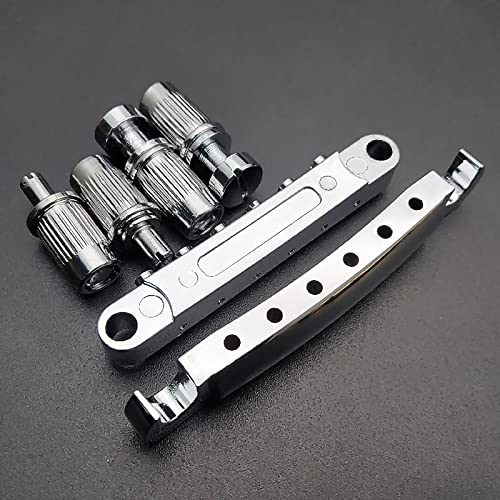 MAXCHEER A Set of String Saddle Tune-O-Matic Bridge & Tailpiece For GB LP Style Electric Guitar (Chrome) - color: Chrome