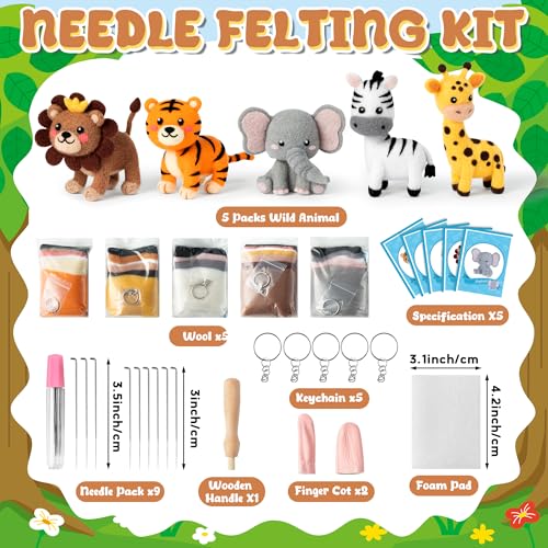 WATINC Needle Felting Kit - 5 Set Unique Different Cute Doll Wool Felt Needle Tools Foam Pad Instruction, DIY Home Decoration Craft Party Supplies for Art Work Starter Beginners (Wild Animal) - style: Wild Animal