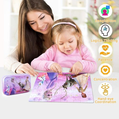 LELEMON Puzzles for Kids Ages 4-6,60 Piece Puzzles for Kids in Metal Box - color: Purple
