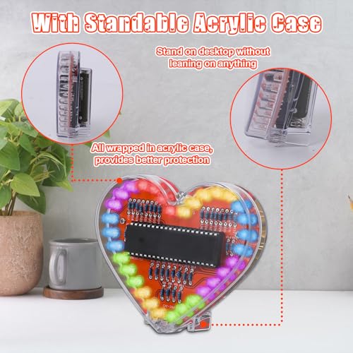 Soldering Learning Kit, ICSTATION Heart Shaped LED Light Soldering Project Light Chasing Sunflower Soldering Practice Kit With RGB LEDDIY Rotating Sunflower Electronic Kit for Teenagers School Student