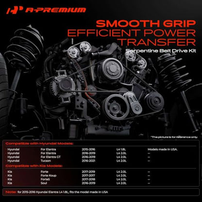 A-Premium Engine Serpentine Belt Drive Kit Compatible with Hyundai, Kia