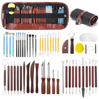 52 PCS Pottery Tools Kit for Sculpting, Clay Carving Tool Kit with Storage Bag, Ceramics Modeling Tools Set, for DIY Handcraft Modeling, Trimming, Shaping, Carving, Dotting