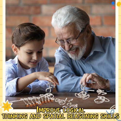 8 Pack Brain Teaser Puzzles Metal Wire Ring with Pouch, E Style - style: E Style