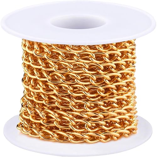 Jishi 16ft Aluminium Curb Chain Roll, Thick Twisted Chain Links, Gold Plated Metal Craft Chain Curb Link Chain Spool for Jewelry Making Necklace Bracelet DIY Crafts, Jewelry Making Findings Supplies - color: Gold, size: Curb Chain 16ft 6.5mm