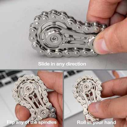 2 Pieces Bicycle Chain Gear Decompression Toy, Children and Adult Finger Spinning top, Cool Office, Travel, Meeting Desktop Small Toy, Durable Mechanical Belt with Smooth Bearings EDC
