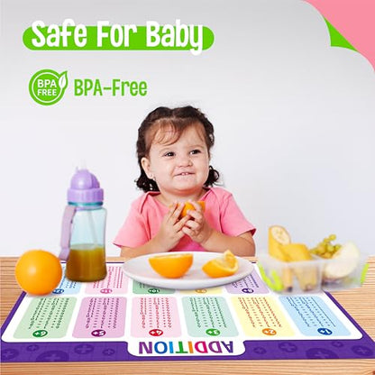 6 Pack Placemats for Kids, Non-Slip Washable Table Mat, Reusable Subtraction, Multiplication, Fraction, Addition, Division Placemats for Home, Kindergarten, Classroom, Nursery - style: Mathematics