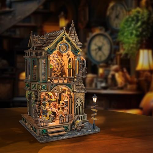 Magic Clock Tower Book Nook, Miniature Building Kit with LED Light - color: Magic Clock Tower