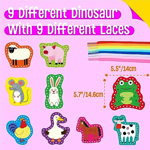 SpriteGru 9 Pieces Kids Lacing Cards, Double Sided Sewing Cards in 9 Farm Themed Cards with 9 Colorful Laces, Imagination Development Lacing Toys Games for Children Educational and Learning Activity - color: Farm Themed-A