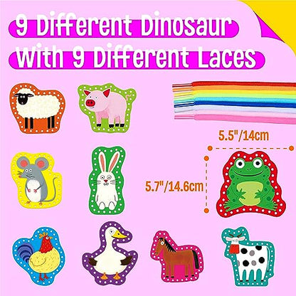 SpriteGru 9 Pieces Kids Lacing Cards, Double Sided Sewing Cards in 9 Farm Themed Cards with 9 Colorful Laces, Imagination Development Lacing Toys Games for Children Educational and Learning Activity - color: Farm Themed-A