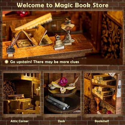 Wimlade DIY Book Nook Kit, Miniature Book Nook kit, Wooden 3D Puzzle Bookend Bookshelf Insert Decor, Halloween/Christmas Decorations/Gifts for Adults and Teens