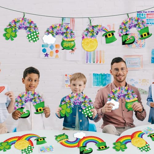 Cinrobiye 24Set St. Patrick's Day Crafts Irish Rainbow Poke Art Kit Mess-Free Arts and Crafts Hanging Ornaments for Home School DIY Art Project Activity Game Prizes Gift Exchange Shamrock Party Favors