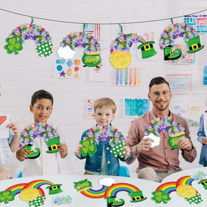 Cinrobiye 24Set St. Patrick's Day Crafts Irish Rainbow Poke Art Kit Mess-Free Arts and Crafts Hanging Ornaments for Home School DIY Art Project Activity Game Prizes Gift Exchange Shamrock Party Favors