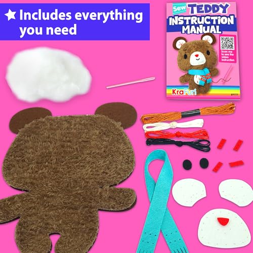 KRAFUN Teddy Bear Sewing Kit for Kids Ages 8-12 - No Scissors - color: Teddy