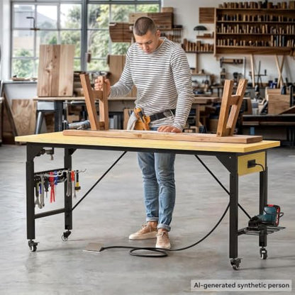 YITAHOME 60in Adjustable Workbench with Wheels 1600lb Capacity - size: 60" Workbench (No Pegboard)