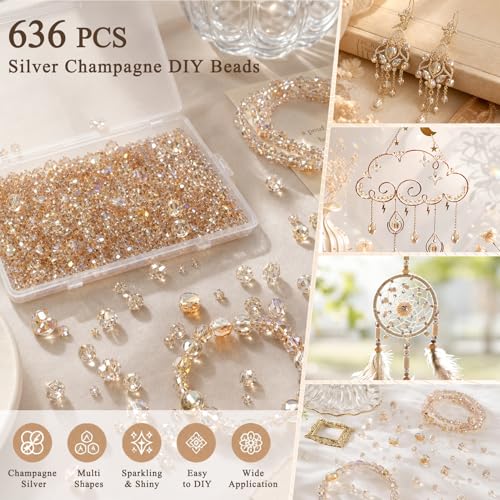 Glass Beads Bulk for Suncatchers, Jewelry Making, Crafts, Crystal Beads - color: Silver Champagne, size: 636pcs