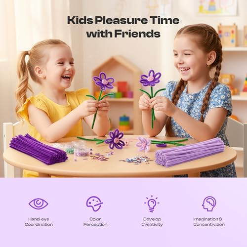 Caydo 700PCS Pipe Cleaner Flower Kit, Purple Craft Chenille Stems Bulk - color: Purple Flowers, style: 620 PCS