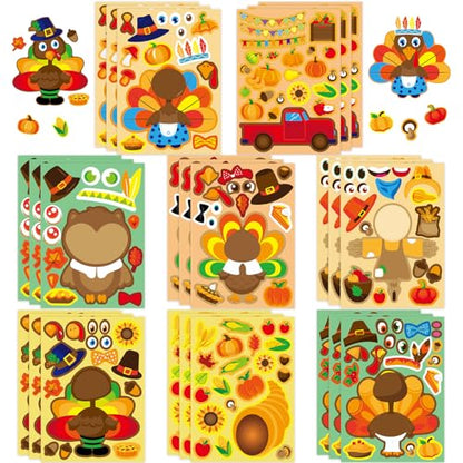 24 Sheets Thanksgiving Make a Face Sticker, Make Your Own Fall Thanksgiving Stickers Scarecrow Owl Turkey Stickers for Home School Classroom Crafts Activities Autumn Harvest Party Favors - style: Thanksgiving