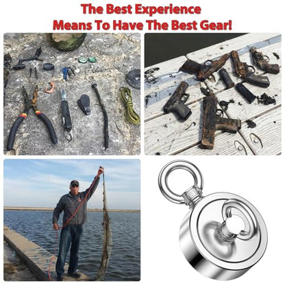 FINDMAG 1000 LBS Magnet Fishing Kit, 2.95 Inch Double Sided Fishing Magnet - color: Double Hole, size: 2.95 inches(75mm)-1000lb