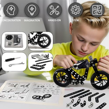 Metal Model Motorcycle Kits - 117 Pcs Erector Sets for Boys Age 8-12, Motobike Building Toys, STEM Kits for Kids Age 8-10, Assembly Car Project for 14 and Up, Gifts for 15 16 Year Old Boys and Adults - style: model motorcycle