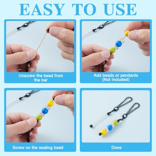 16PCS Beadable Keychain Bar Bulk, Keychain Making Kit - color: Black