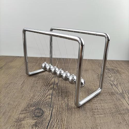 Newtons Cradle Pendulum with 7 Balls, Metal Frame Swing Newton Balance Ball, 30+ Sec Swingtime, Educational Desktop Decoration, Fun Science Physics Desk Ornament, 7.08" x 3.54" x 5.11"