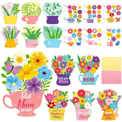 36 Set Mothers Day DIY Craft for Kids - Flower Card Making Kit with Greeting Cards Stickers Envelopes Set Gifts for Classroom School Activities - style: mother's day-36 set