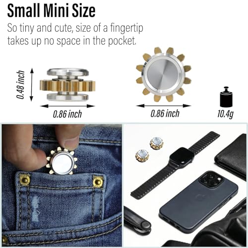 FREELOVE Gear Metal Fidget Spinner for Adults, Small Mini Tiny Pocket Toys, Copper Brass EDC, Silent Quiet Hands Gyro for Anxiety Men, Chain Bike Cube Linkage, Ball Bearings - color: 1 Gear Silver, style: 1 Gear
