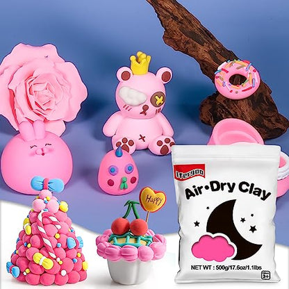 ifergoo 500g Pink Air Dry Clay, 1.1LBS DIY Creative Modeling Clay for Kids - color: Pink/500g