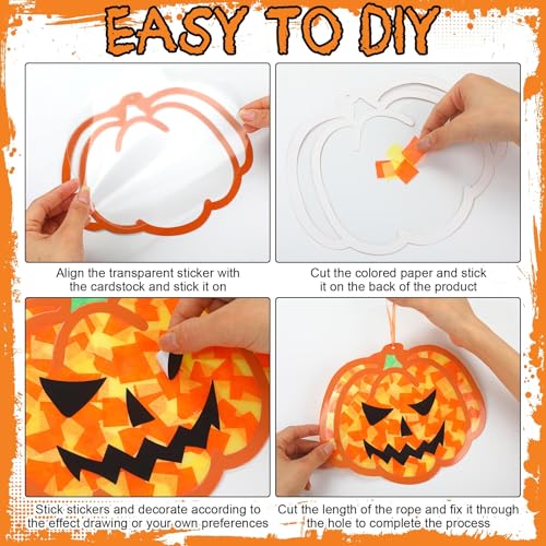 DoubleFill 48 Pcs Halloween Suncatchers Craft Kit Tissue Paper DIY - style: Halloween