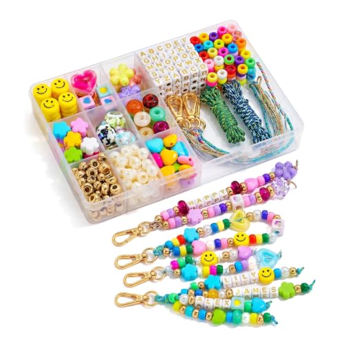 421 PCS DIY Beaded Keychain Making Kit, Bag Charm Craft Supplies – Acrylic Alphabet Bag Beads, Heart Star Flower Shapes, Make Handmade Gifts for Friends Family, Create Zipper Pulls, Making Kit Gifts