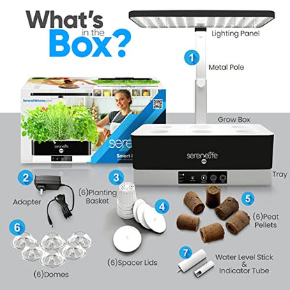 SereneLife Smart Starter Kit-Hydroponic Herb Garden Indoor Plant System w/Height Adjustable LED Grow Lights, 6 pods, 3 Modes-Home Kitchen, Bedroom, Office SLGLF130 (Black)