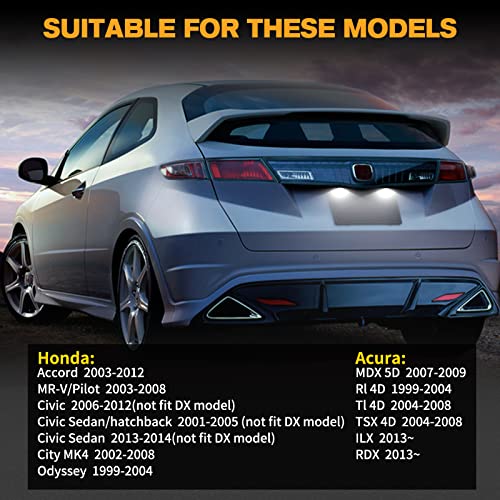 POPMOTORZ LED License Plate Lights Assembly Compatible With 2003-2012 Honda Civic Accord MR-V/Pilot Odyssey City MK4 & 1999-2009 Acura MDX RI TI TSX ILX RDX - 2 Pack 18 SMD Xenon White - size: For Honda Acura