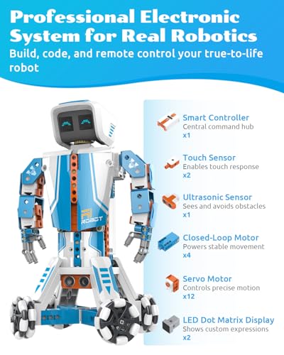 WhalesBot E9 Pro Robot Engineering Building Kit for Educators with 12 Servo Motor Joints, Learn Scratch & Python Programming, STEM Educational Science Kits for Teens Boys & Girls 12-18
