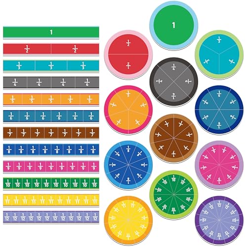 SpriteGru 156 PCS Magnetic Fraction Tiles Circles, Educational Math Magnets Learning Manipulative Fraction Bars Set for Preschool Elementary School - style: Circle + Rectangle