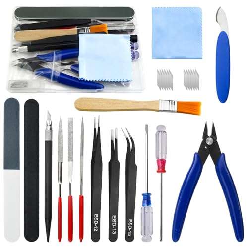 Bigstone 28 PCS Model Tools Kit Modeler Basic DIY Tools Hobby Building Tools Craft Set for Cars, Airplanes, Buildings, Robots Gundam Models Assemble Repairing and Fixing